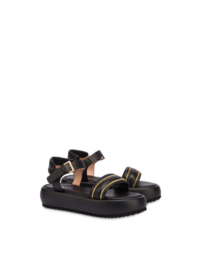 Pollini Sandali Flatform In Nappa Lady Tie Nero