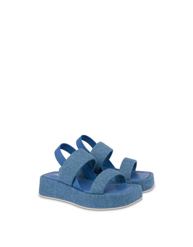 Pollini Sandali Flatform In Tessuto Denim Denim