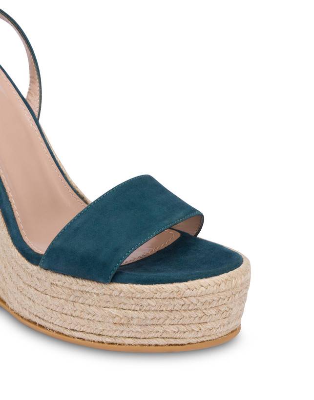 Pollini Sandalo Con Zeppa In Camoscio Playa Pavone