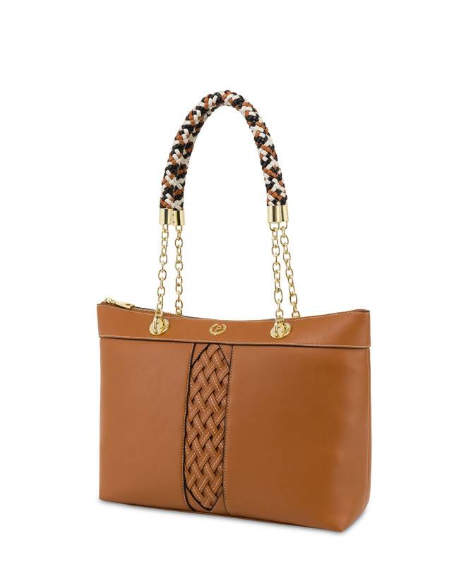 Pollini Shopper Con Intreccio Agadir Cuoio