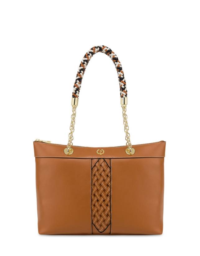 Pollini Shopper Con Intreccio Agadir Cuoio