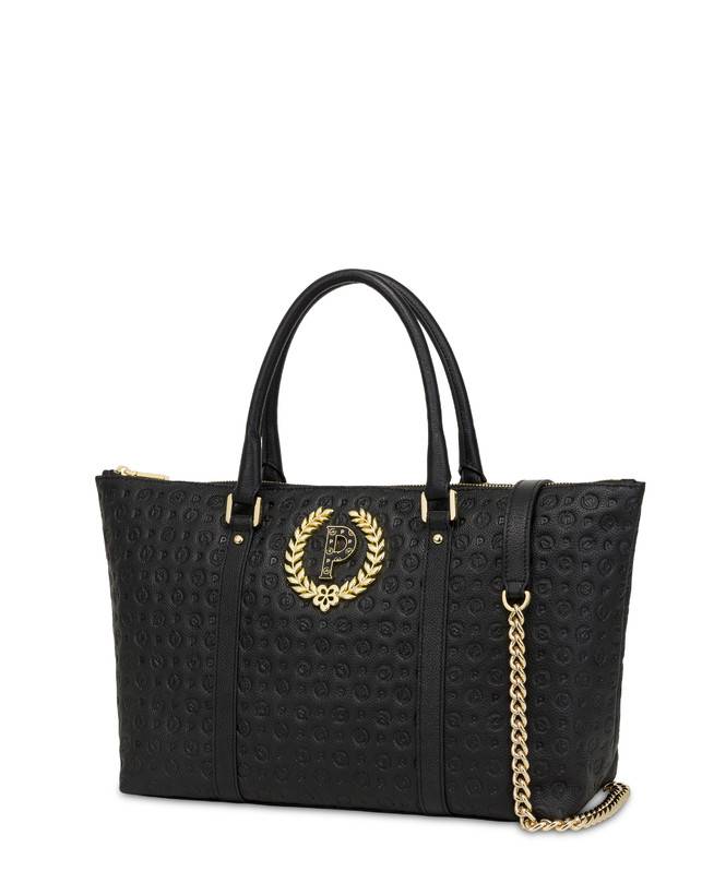 Pollini Shopping Bag Heritage Logo Embossed Nero