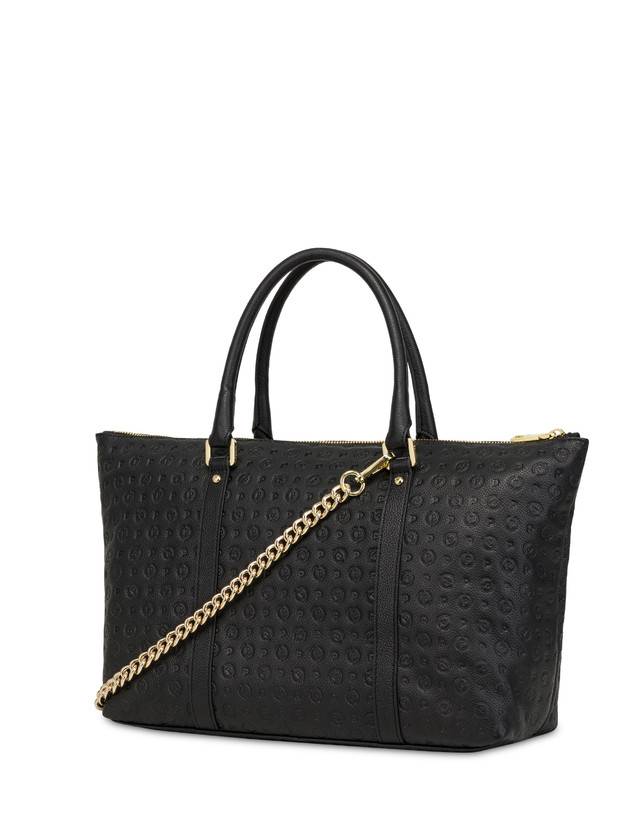 Pollini Shopping Bag Heritage Logo Embossed Nero