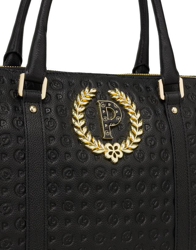 Pollini Shopping Bag Heritage Logo Embossed Nero