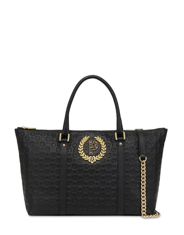 Pollini Shopping Bag Heritage Logo Embossed Nero