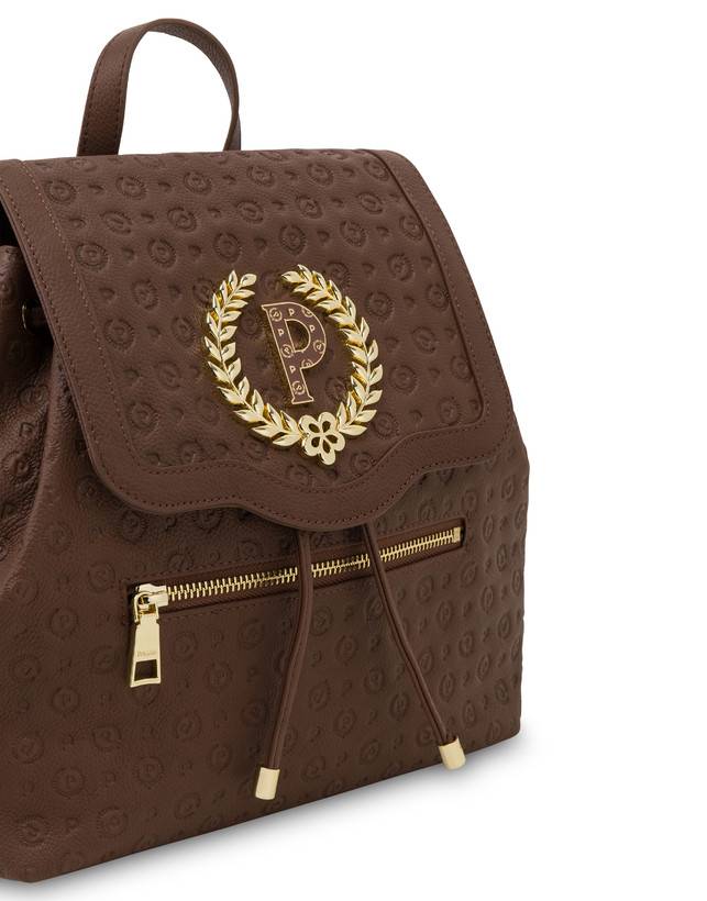 Pollini Zaino Heritage Logo Embossed Marrone