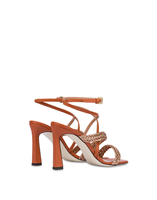 Pollini Sandali Alti In Vitello E Specchio Laminato Italian Savoir Faire Rame/wood