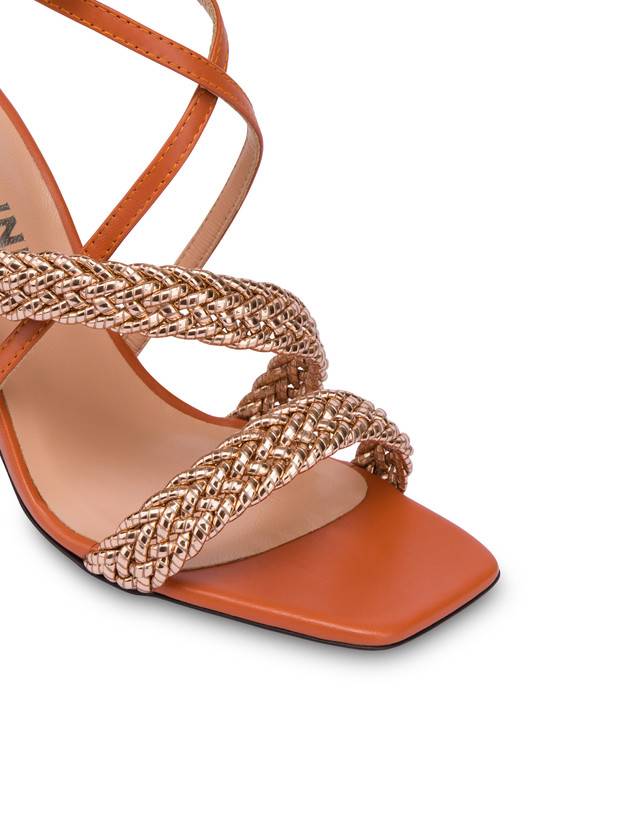 Pollini Sandali Alti In Vitello E Specchio Laminato Italian Savoir Faire Rame/wood