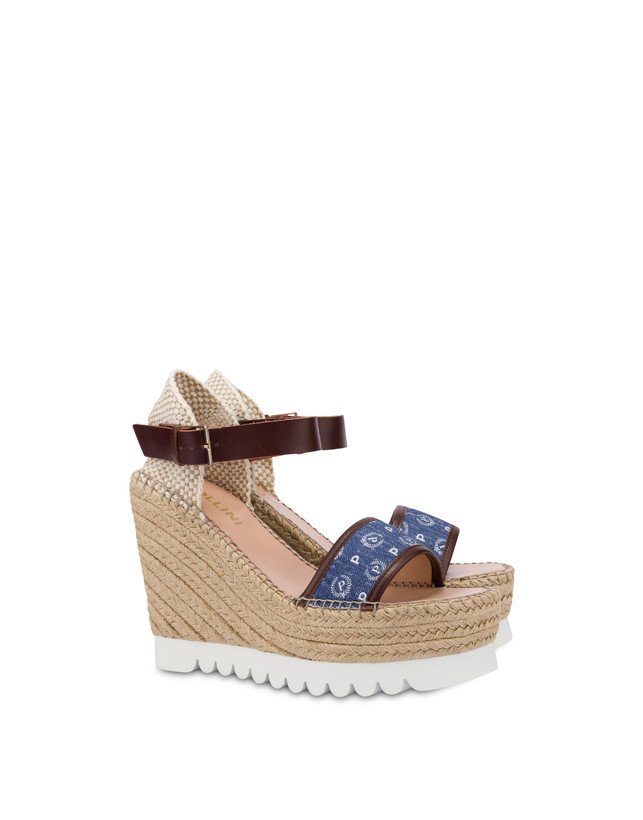 Pollini Sandali Con Zeppa Espadrillas Heritage Denim Jacquard Blu/marrone