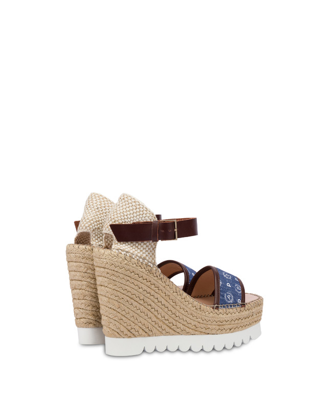 Pollini Sandali Con Zeppa Espadrillas Heritage Denim Jacquard Blu/marrone
