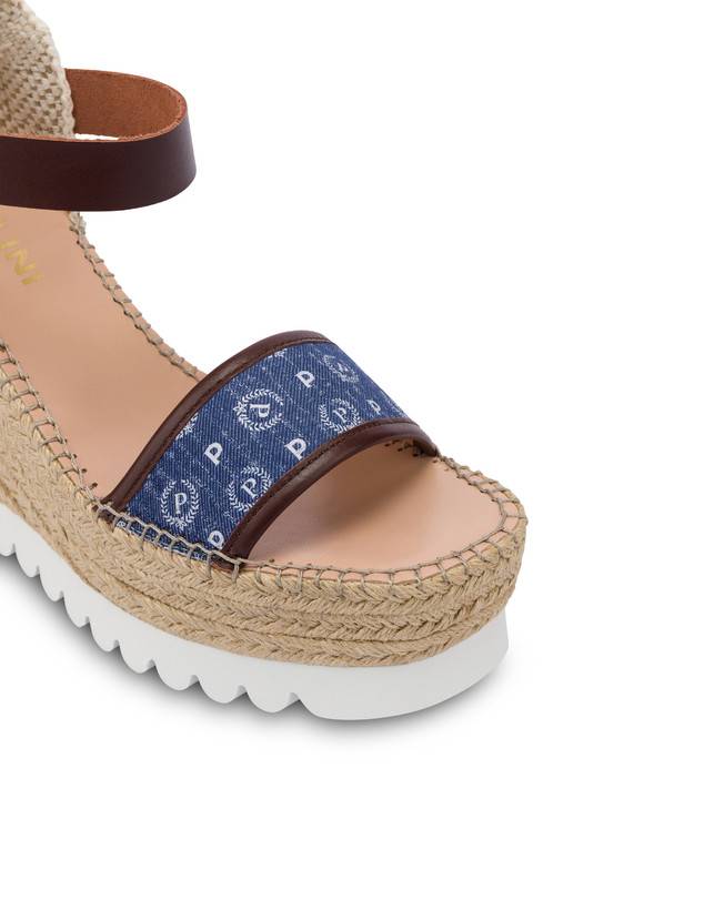 Pollini Sandali Con Zeppa Espadrillas Heritage Denim Jacquard Blu/marrone