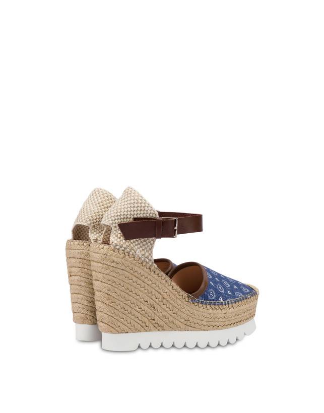 Pollini Sandali Con Zeppa Espadrillas Heritage Denim Jacquard Blu/marrone