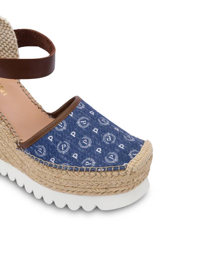 Pollini Sandali Con Zeppa Espadrillas Heritage Denim Jacquard Blu/marrone