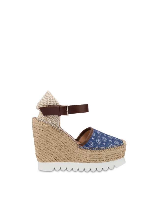 Pollini Sandali Con Zeppa Espadrillas Heritage Denim Jacquard Blu/marrone
