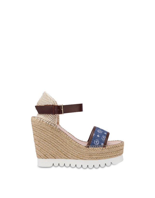 Pollini Sandali Con Zeppa Espadrillas Heritage Denim Jacquard Blu/marrone