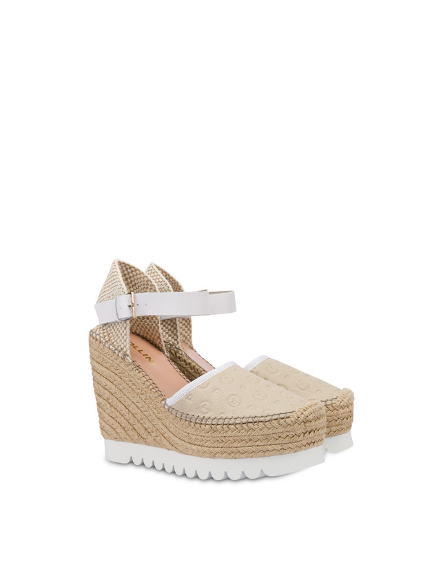 Pollini Sandali Con Zeppa Espadrillas Heritage Logo Embossed Avorio
