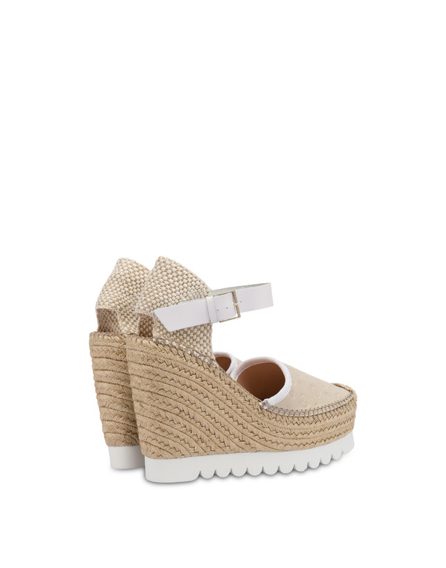 Pollini Sandali Con Zeppa Espadrillas Heritage Logo Embossed Avorio