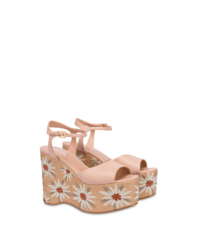 Pollini Sandali Con Zeppa Ricamata Desert Rose Nude/naturale
