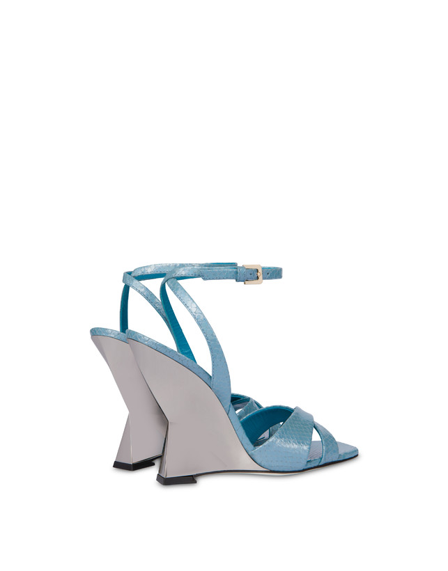 Pollini Sandali Con Zeppa Stampa Pitone Cote D'azur Pool/argento