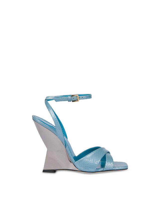 Pollini Sandali Con Zeppa Stampa Pitone Cote D'azur Pool/argento