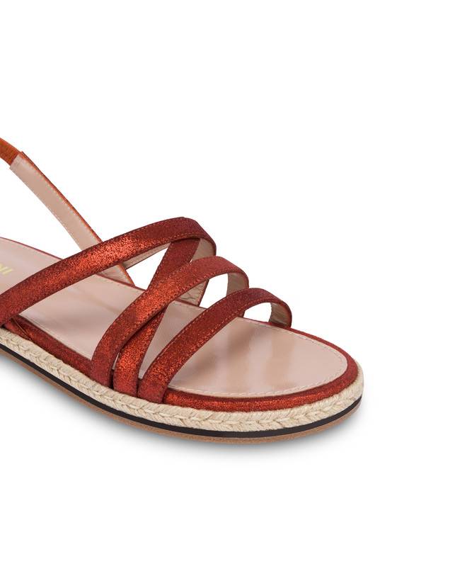 Pollini Sandali Flat In Crosta Laminata Playa Cannella