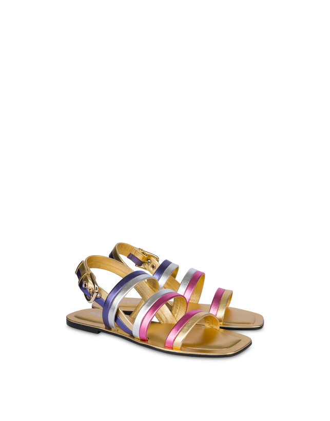 Pollini Sandali Flat In Nappa Laminata Rainbow Oro/peonia/argento/iris