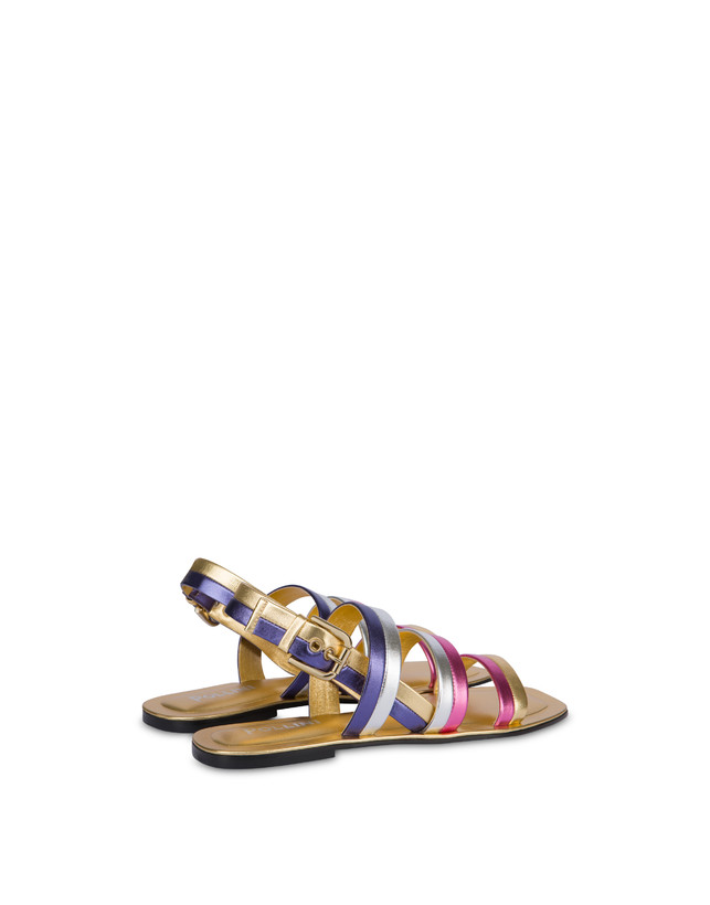 Pollini Sandali Flat In Nappa Laminata Rainbow Oro/peonia/argento/iris