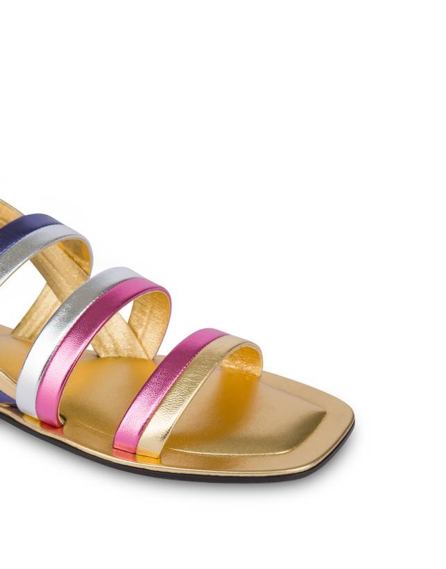 Pollini Sandali Flat In Nappa Laminata Rainbow Oro/peonia/argento/iris