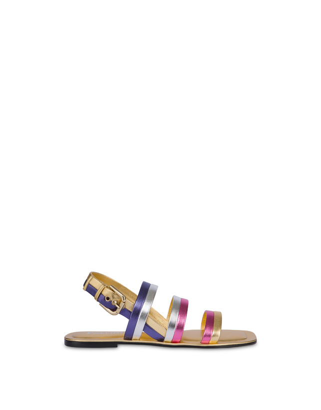 Pollini Sandali Flat In Nappa Laminata Rainbow Oro/peonia/argento/iris