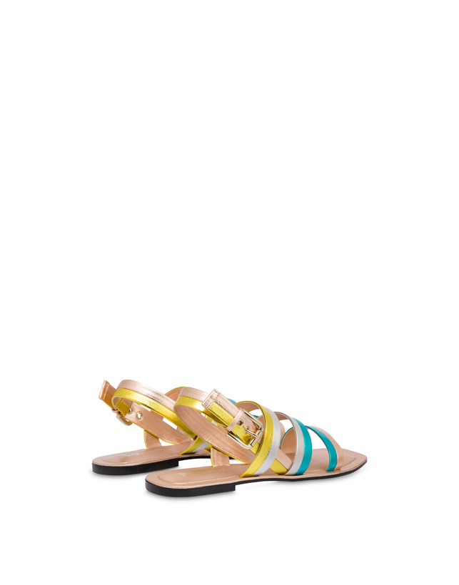 Pollini Sandali Flat In Nappa Laminata Rainbow Rame/pool/argento/sun