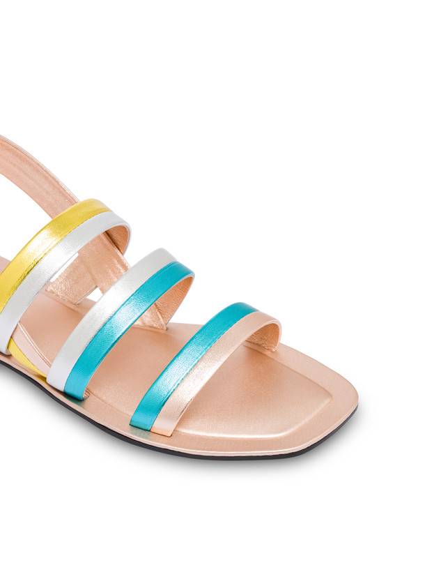 Pollini Sandali Flat In Nappa Laminata Rainbow Rame/pool/argento/sun