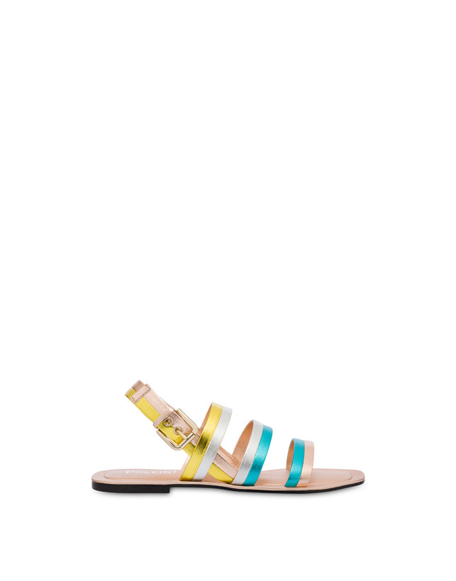 Pollini Sandali Flat In Nappa Laminata Rainbow Rame/pool/argento/sun