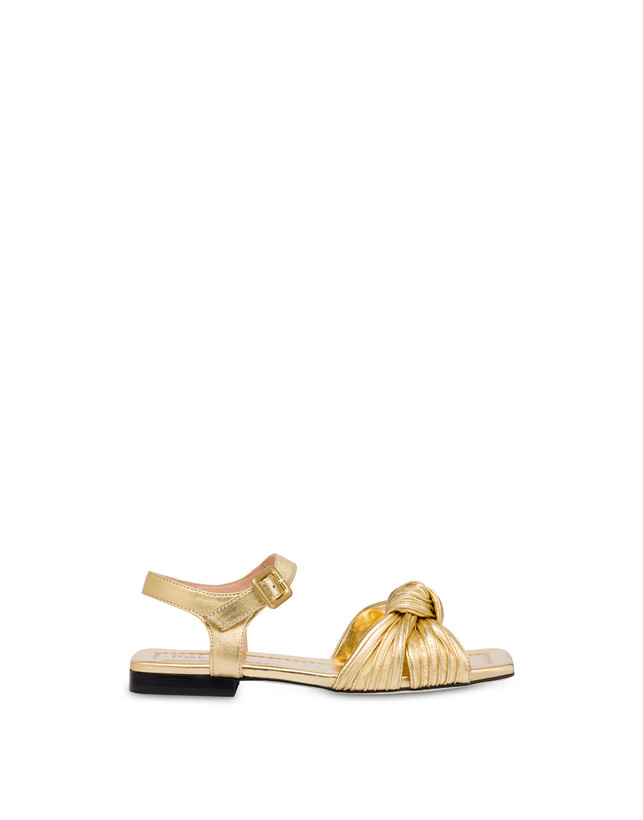 Pollini Sandali Flat In Nappa Laminata Sailor Knot Oro