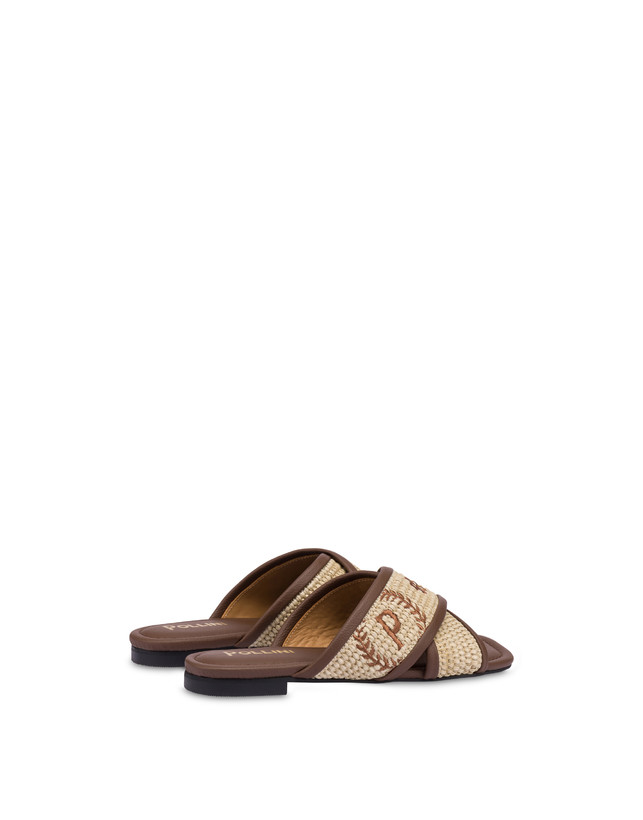 Pollini Sandali Flat In Paglia Intrecciata Macro Heritage Naturale/marrone