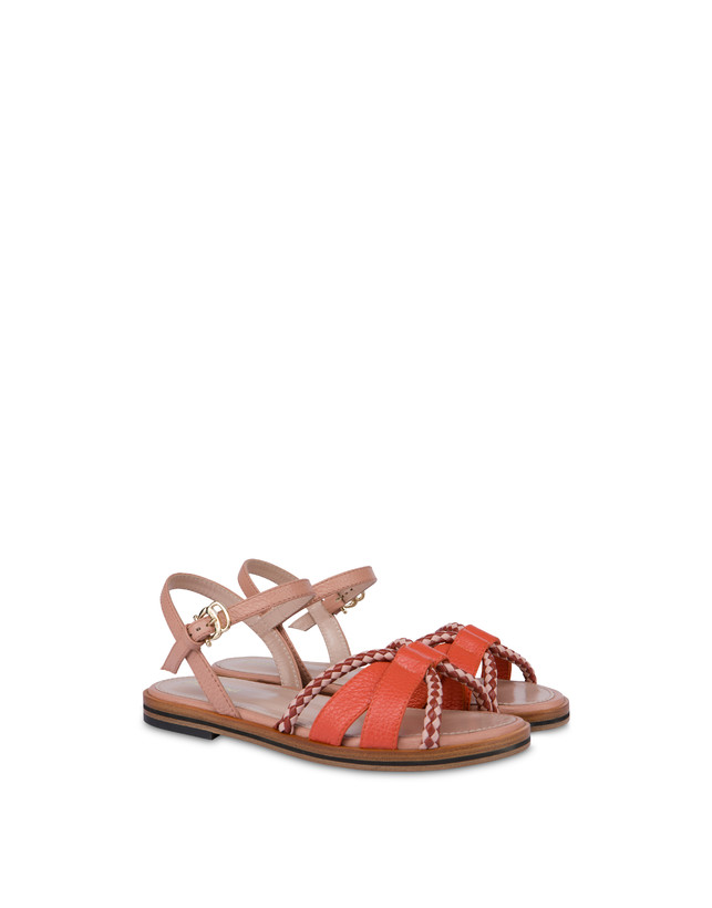 Pollini Sandali Flat In Vitello Bicolor Interlude Cannella/nude