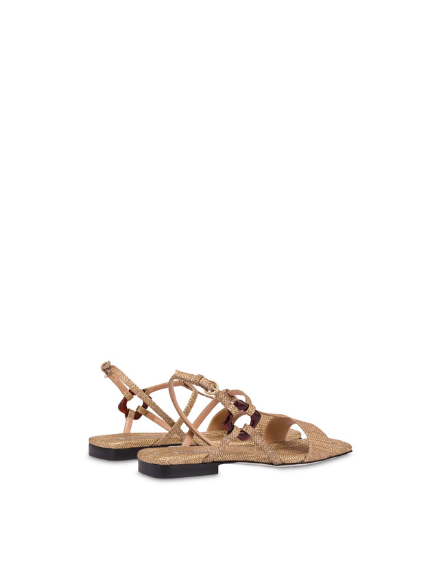 Pollini Sandali Flat In Vitello Stampa Pitone Between The Lines Wood-oro