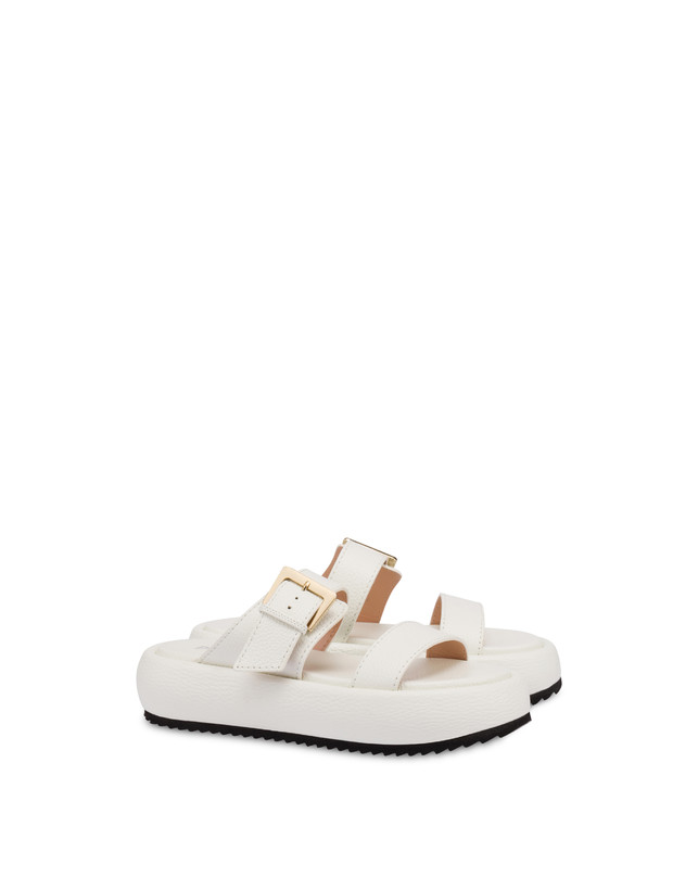 Pollini Sandali Flatform In Vitello Bottalato Ethos Bianco