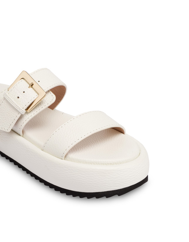 Pollini Sandali Flatform In Vitello Bottalato Ethos Bianco