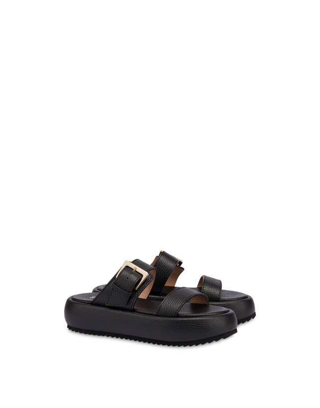 Pollini Sandali Flatform In Vitello Bottalato Ethos Nero