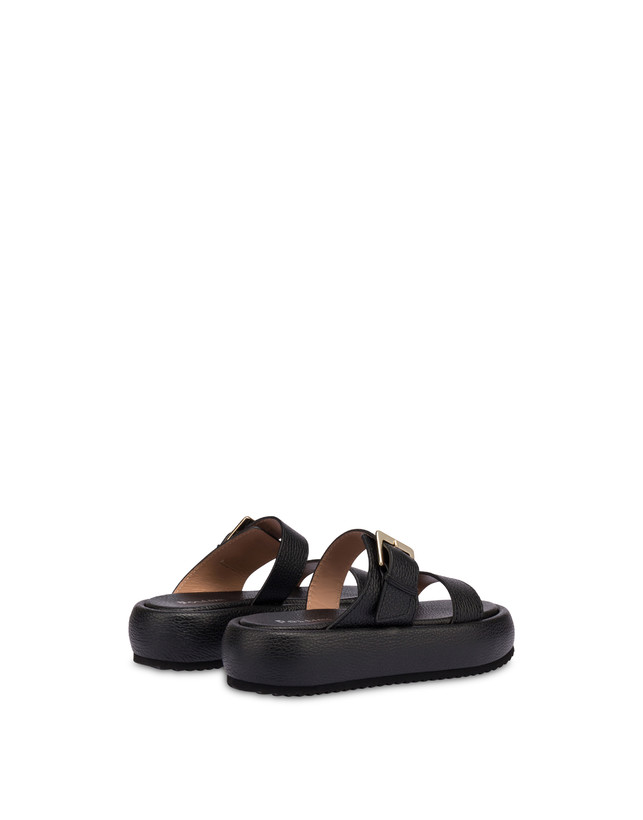 Pollini Sandali Flatform In Vitello Bottalato Ethos Nero