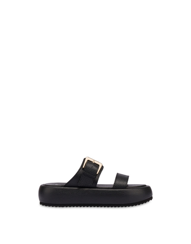Pollini Sandali Flatform In Vitello Bottalato Ethos Nero
