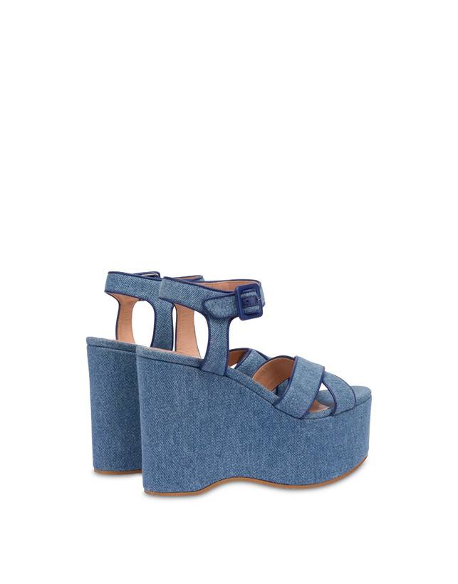 Pollini Sandali In Denim Con Zeppa Capri Denim/navy