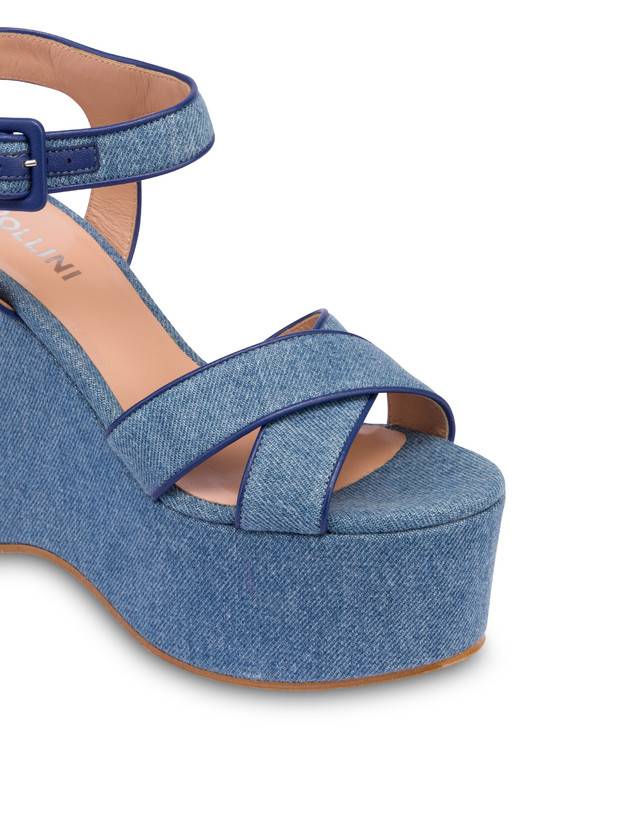 Pollini Sandali In Denim Con Zeppa Capri Denim/navy