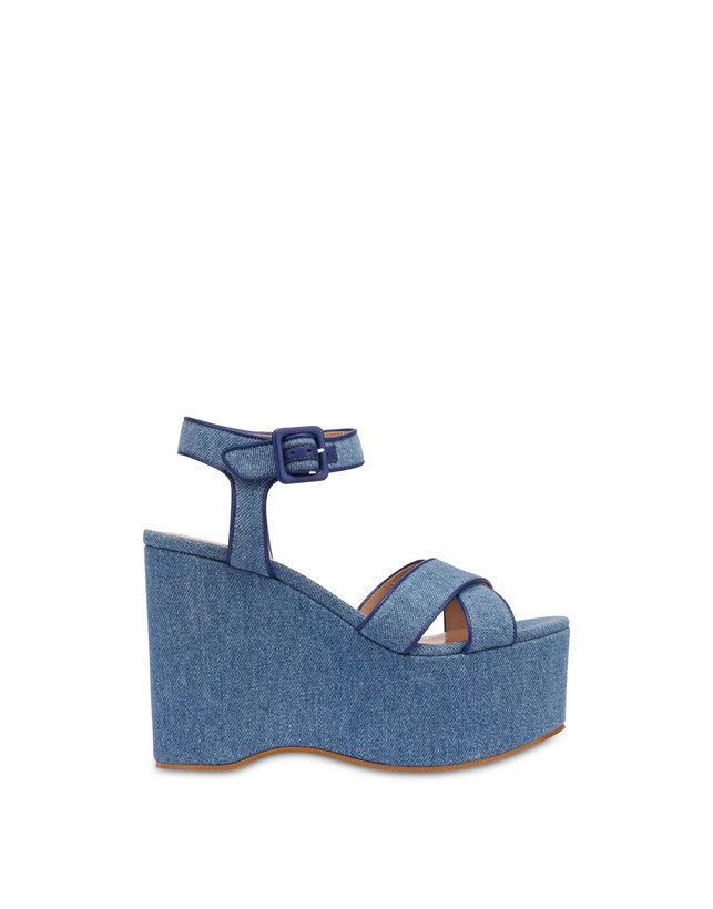 Pollini Sandali In Denim Con Zeppa Capri Denim/navy