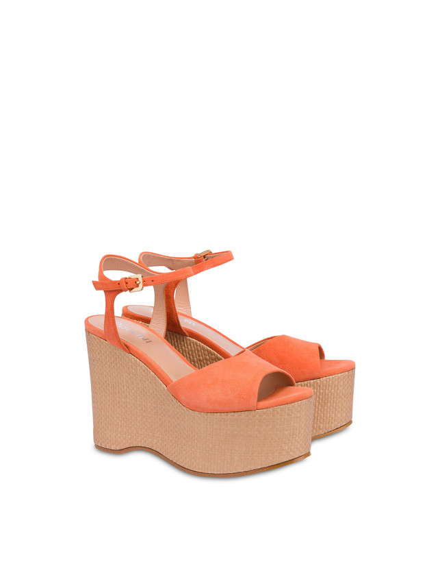 Pollini Sandali In Nappa Con Zeppa Capri Coral/naturale