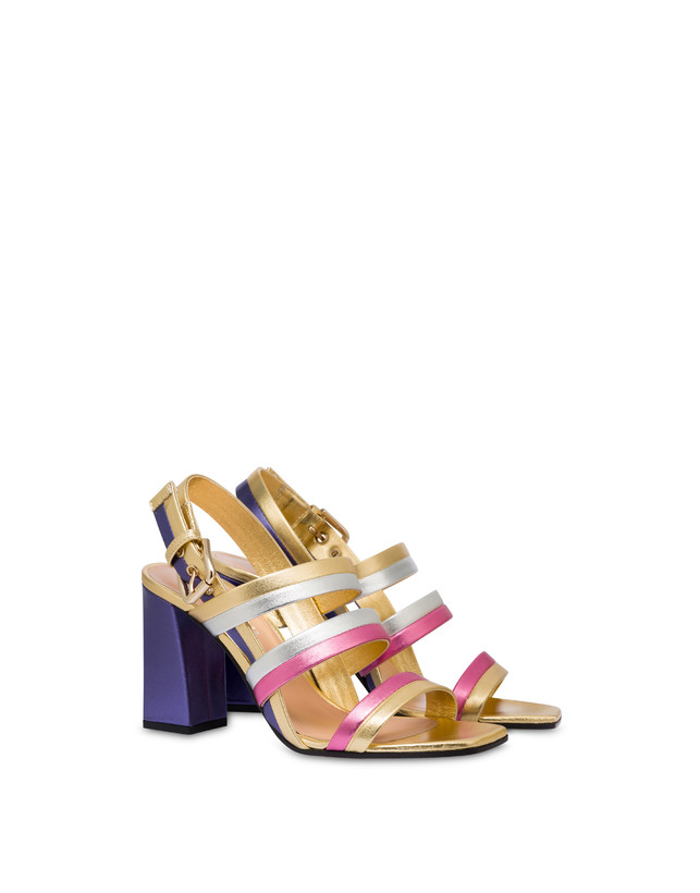 Pollini Sandali In Nappa Laminata Rainbow Oro/peonia/argento/iris