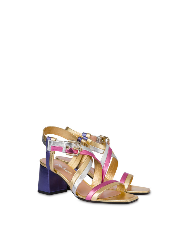 Pollini Sandali In Nappa Laminata Rainbow Oro/peonia/argento/iris