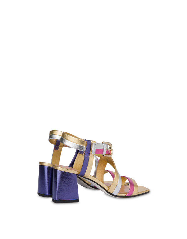 Pollini Sandali In Nappa Laminata Rainbow Oro/peonia/argento/iris