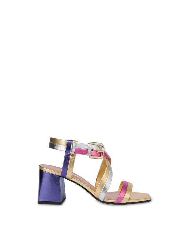 Pollini Sandali In Nappa Laminata Rainbow Oro/peonia/argento/iris