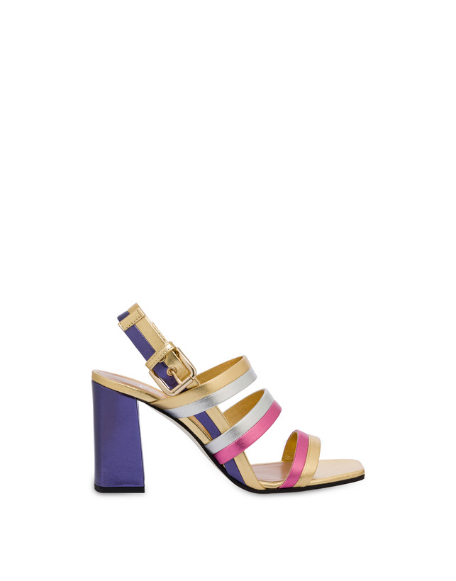 Pollini Sandali In Nappa Laminata Rainbow Oro/peonia/argento/iris